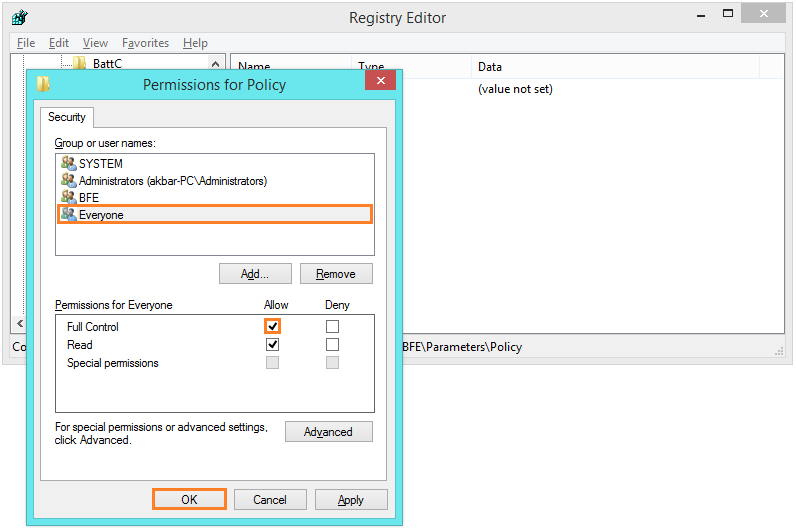 Registry Permissions Fix Vista