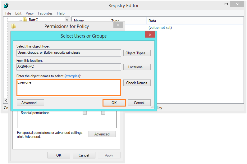 Base Filtering Engine - regedit - permissions - Add - Everyone -- Windows Wally