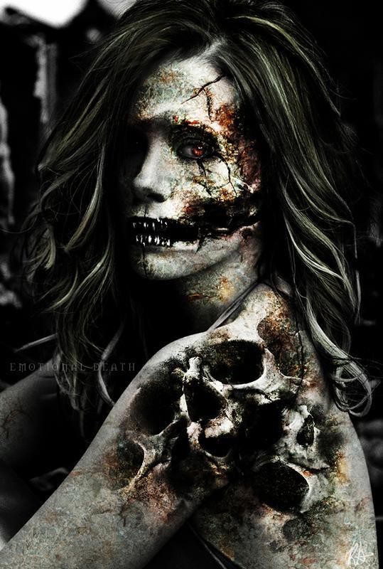 Rotting girl with skulls