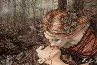 girls kissing in the woods