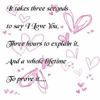 it takes three seconds to say i love you three hours to explain it and a while lifetime to prove it