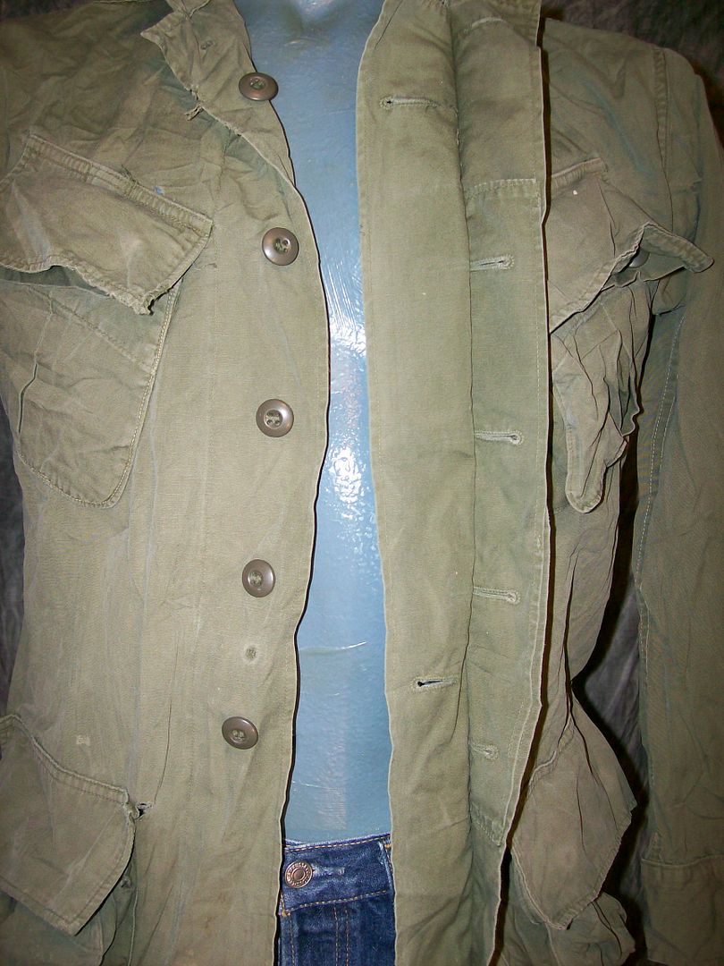 vtg 60s VIETNAM US ARMY TROPICAL COMBAT POPLIN JACKET, GAS FLAP 