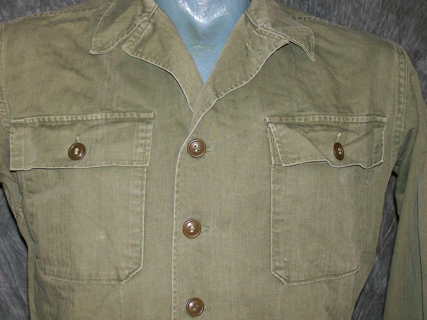 vtg 50s US ARMY MILITARY HBT HERRINGBONE TWILL FATIGUE JACKET, S 