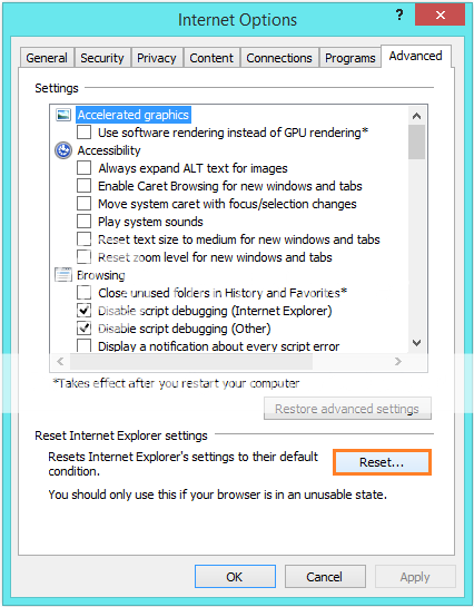 Internet Explorer stoppt - Internetoptionen - Erweitert - Zurücksetzen - Windows Wally