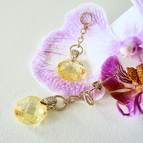 Ct. Citrine CZ Cable Drop 14K 925 Sterling Earrings Designer 