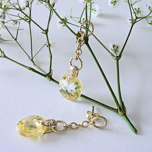 Ct. Citrine CZ Cable Drop 14K 925 Sterling Earrings Designer 