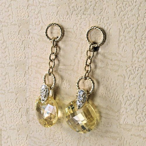 Ct. Citrine CZ Cable Drop 14K 925 Sterling Earrings Designer 