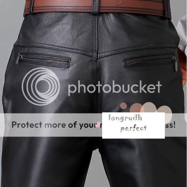 New Mens Genuine Leather Pants Classic Loose Fit Leather pants Black 
